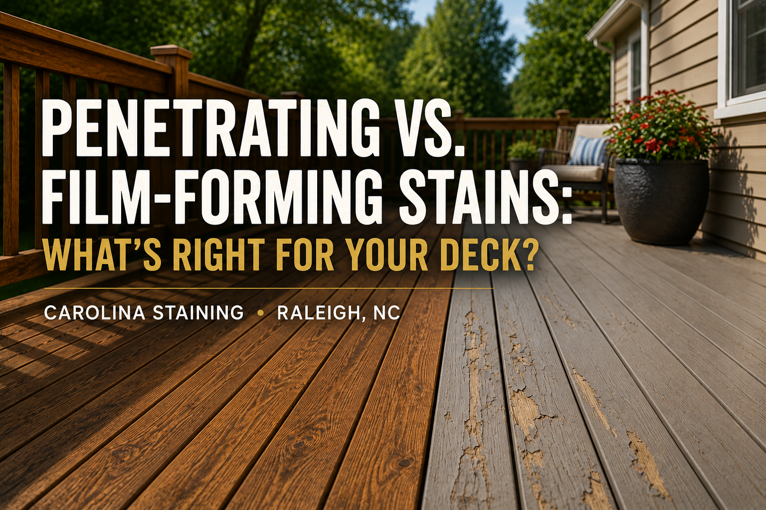 Deck boards comparing different wood stain types